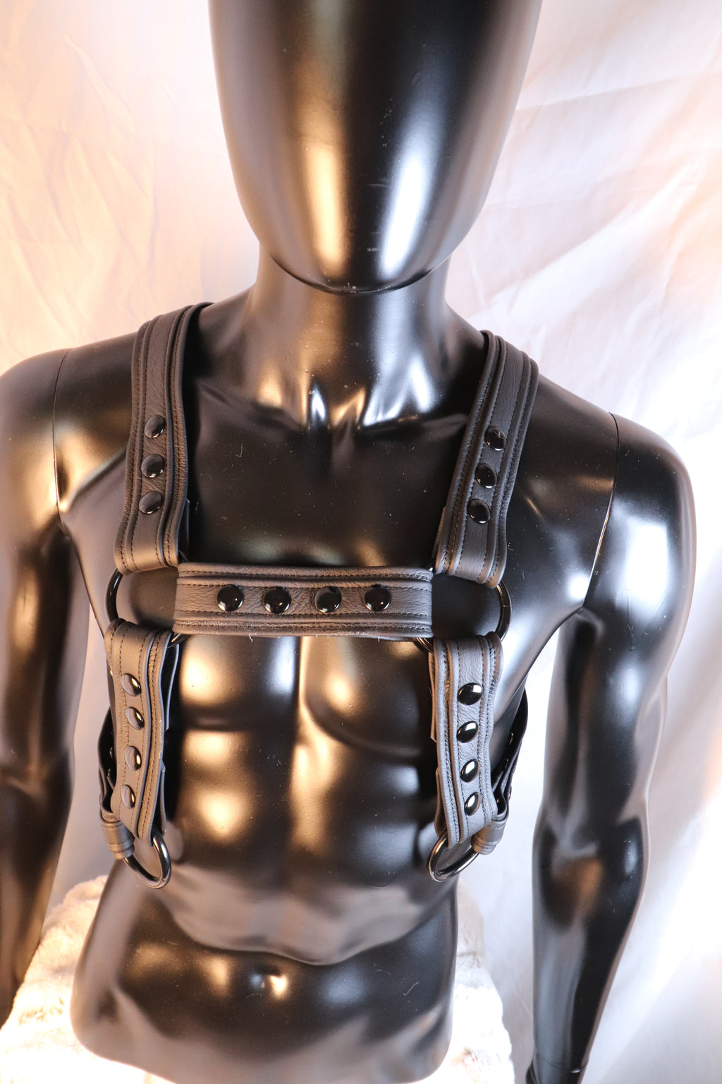 Black Leather Bulldog Harness with Waist Straps