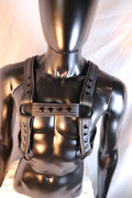 Black Leather Bulldog Harness with Waist Straps