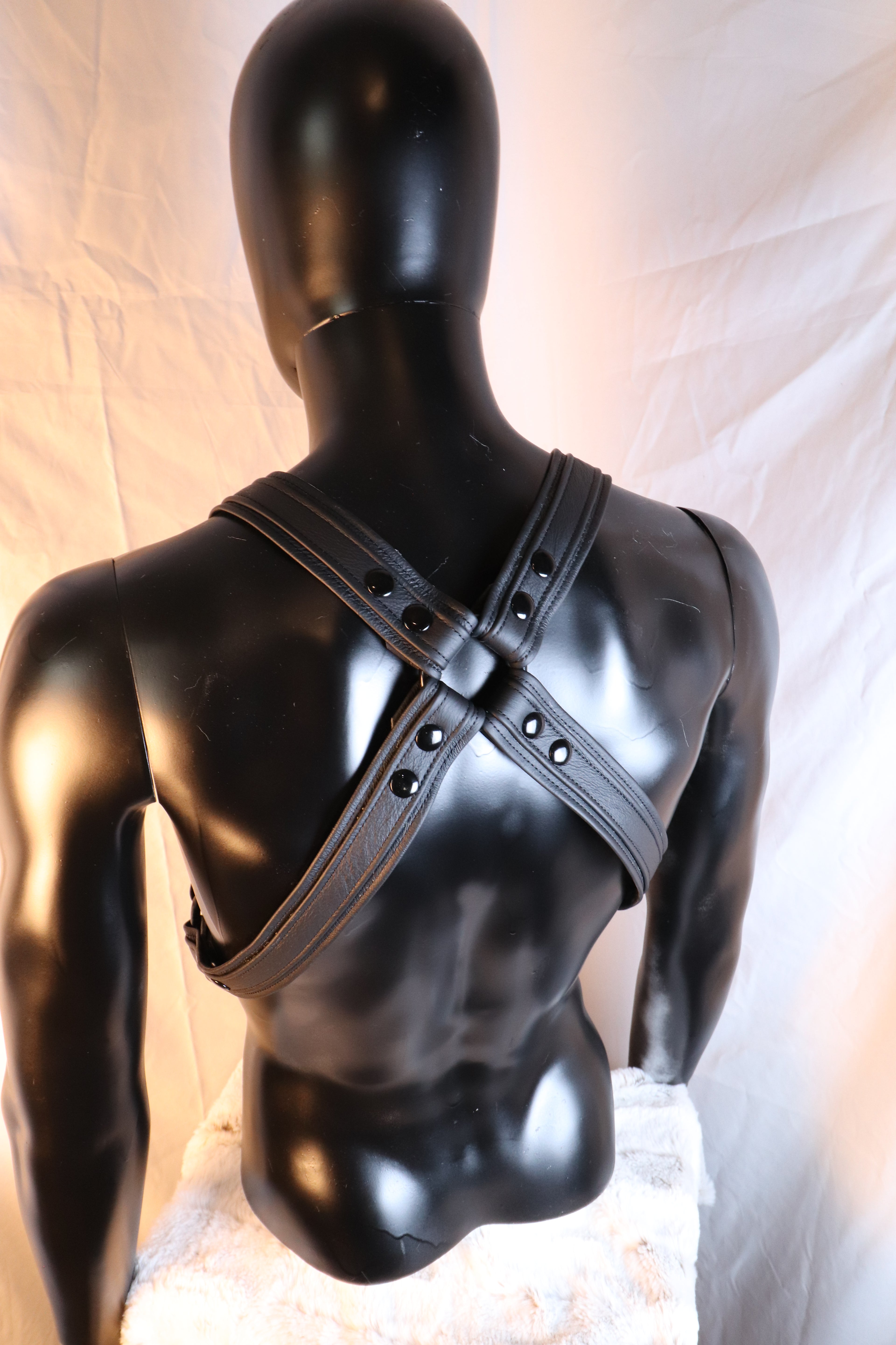 Black Leather Bulldog Harness with Waist Straps